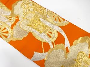 アンティーク　雲取りに御所車模様織り出し袋帯（着用可）